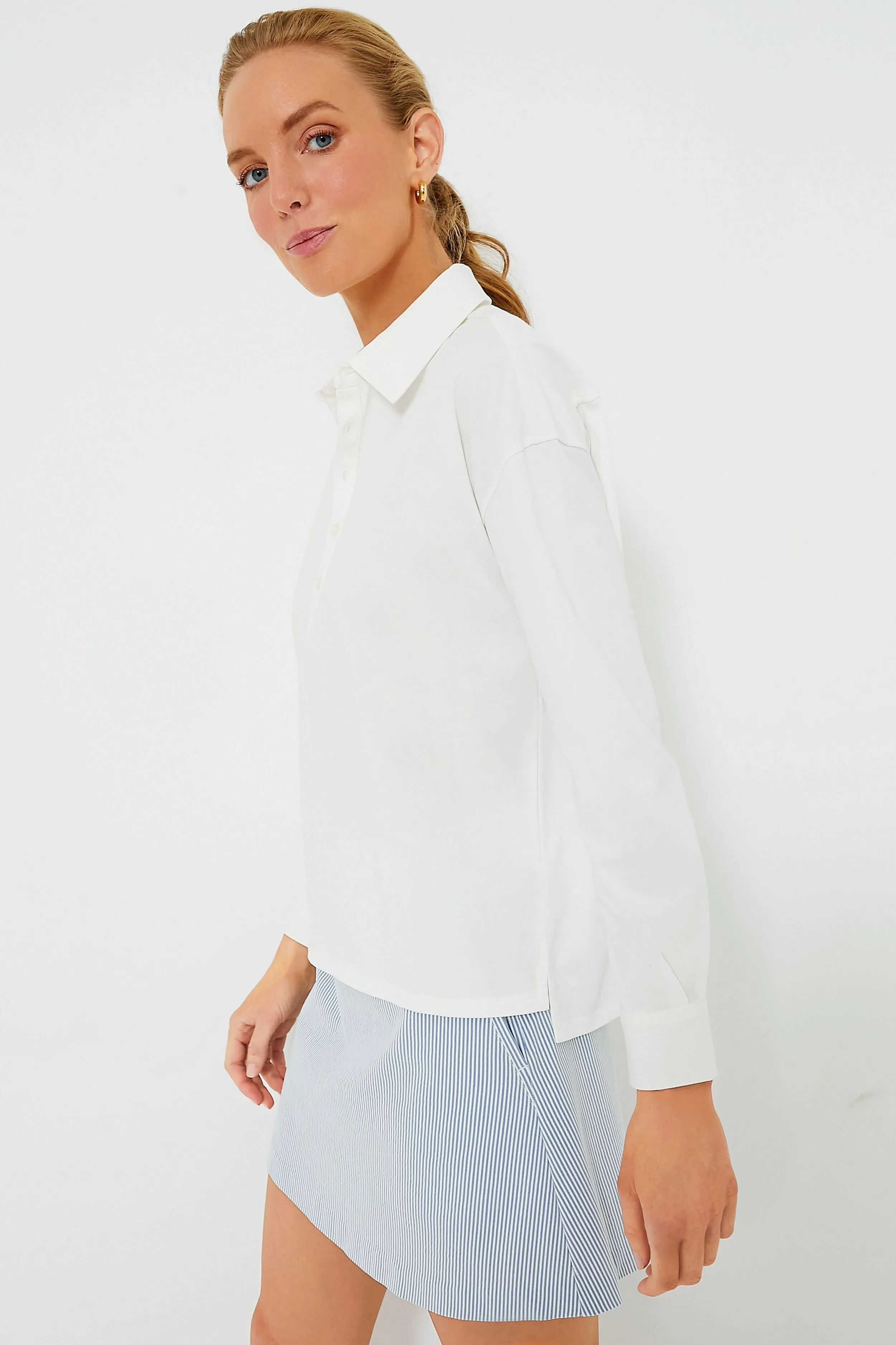 White Long Sleeve Performance Cotton Harrison Polo