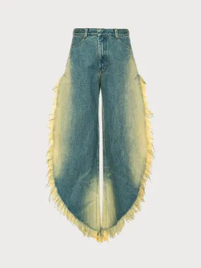 Wide Jeans with Side Splits with Rust Wash