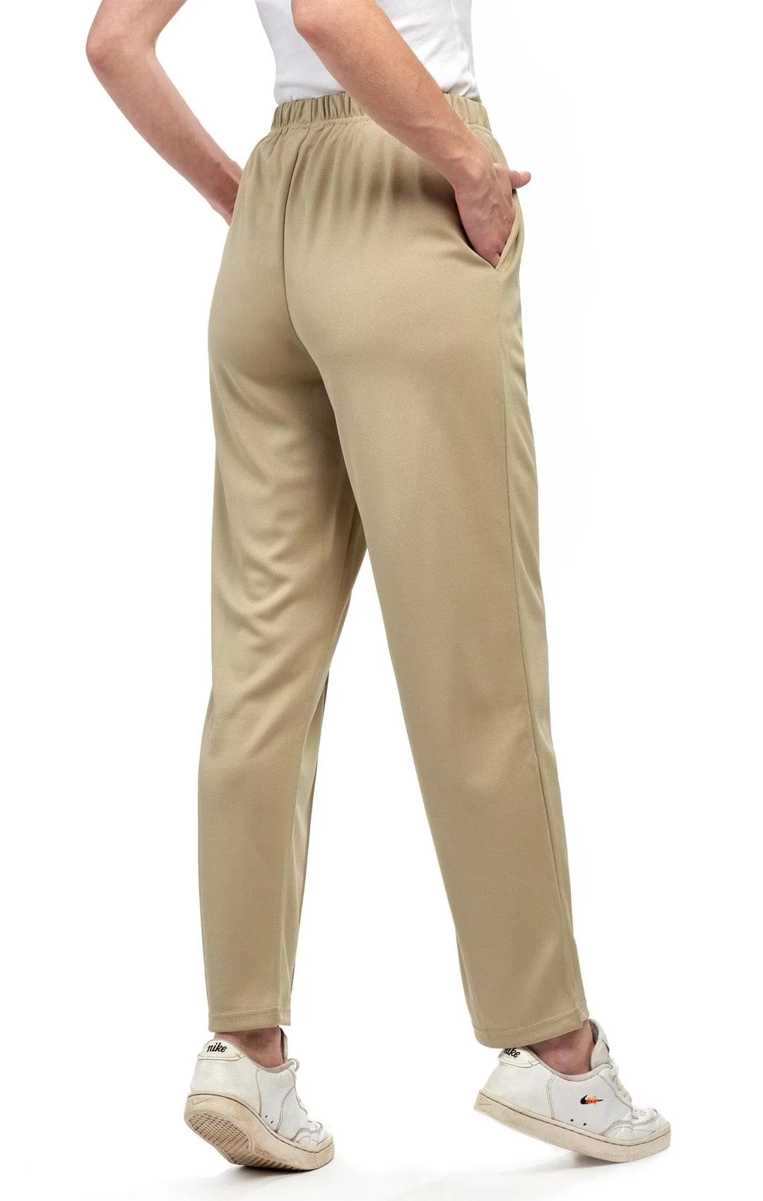 Women's Classic Poly Knit Pants – Pull On Slacks with Elastic Waist for Easy Comfort