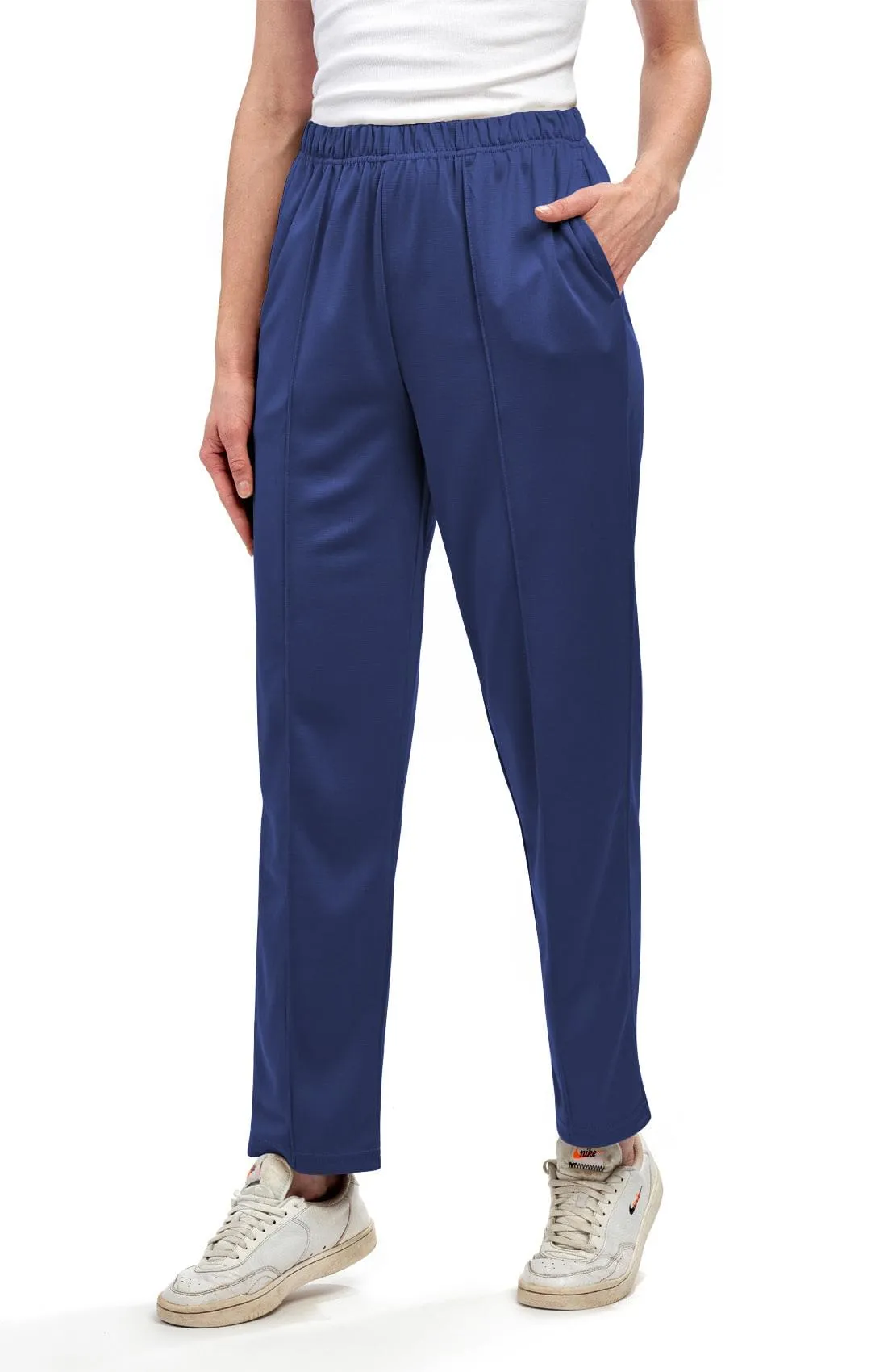 Women's Classic Poly Knit Pants – Pull On Slacks with Elastic Waist for Easy Comfort