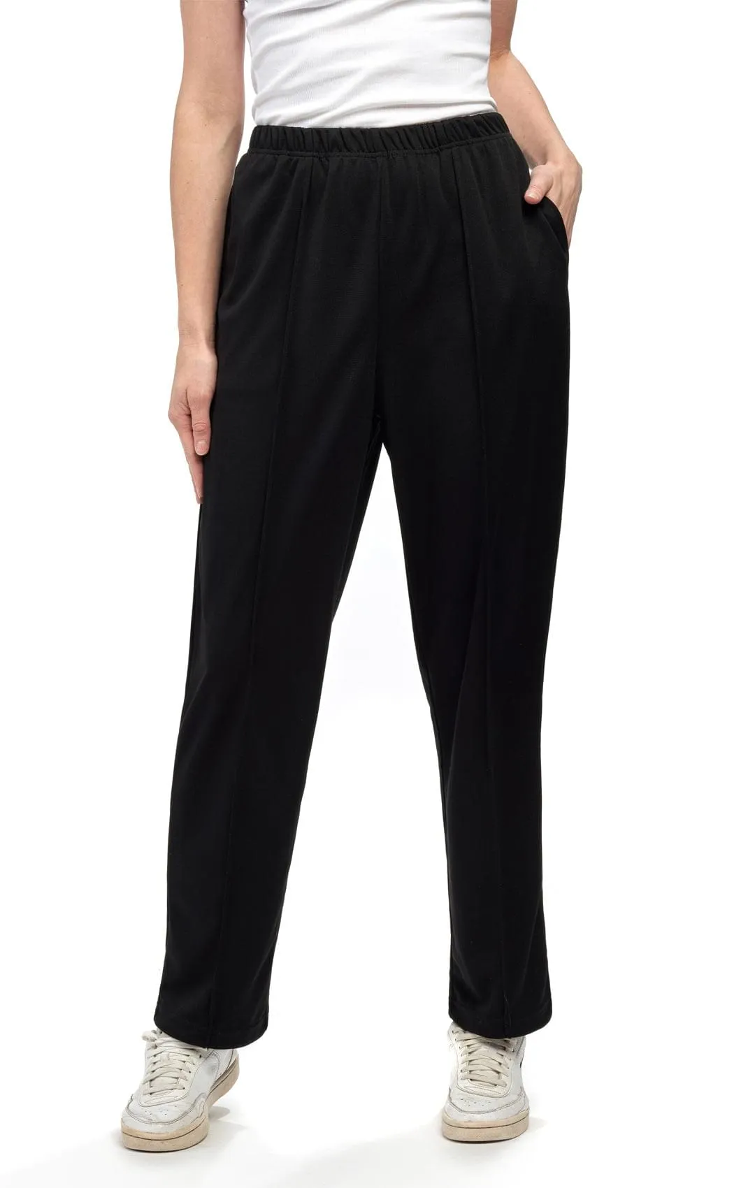 Women's Classic Poly Knit Pants – Pull On Slacks with Elastic Waist for Easy Comfort