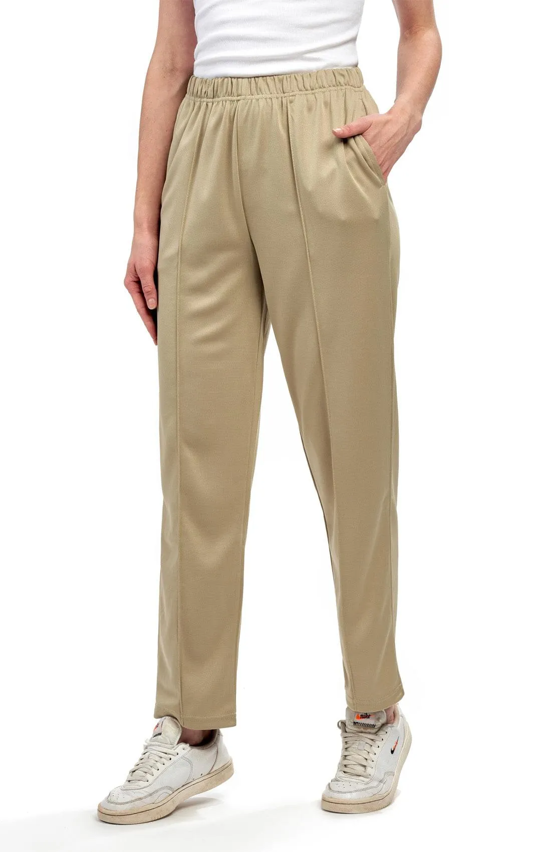 Women's Classic Poly Knit Pants – Pull On Slacks with Elastic Waist for Easy Comfort
