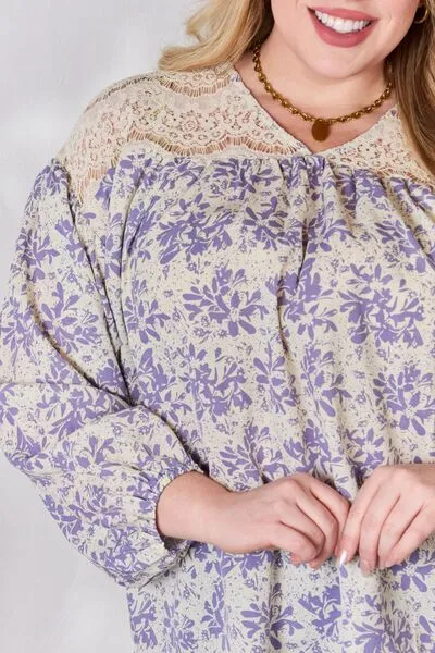 Women's Hailey & Co Full Size Lace Detail Printed Blouse