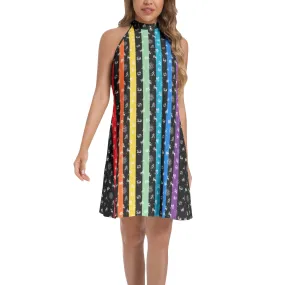 Zodiac Rainbow Tie Back Halter Neck Flared Dress